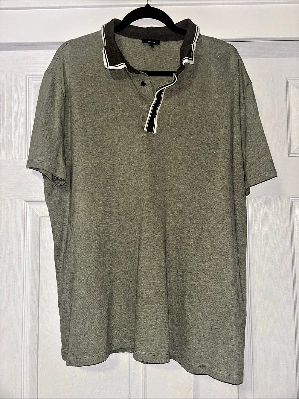 Express Striped Contrast Collar Luxe Pique Polo Green